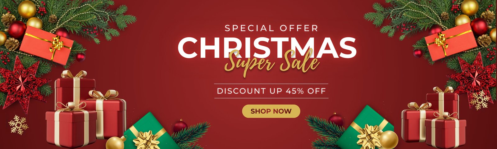 Red and Gold Festive Christmas Sale Banner Landscape (1000 x 300 mm)