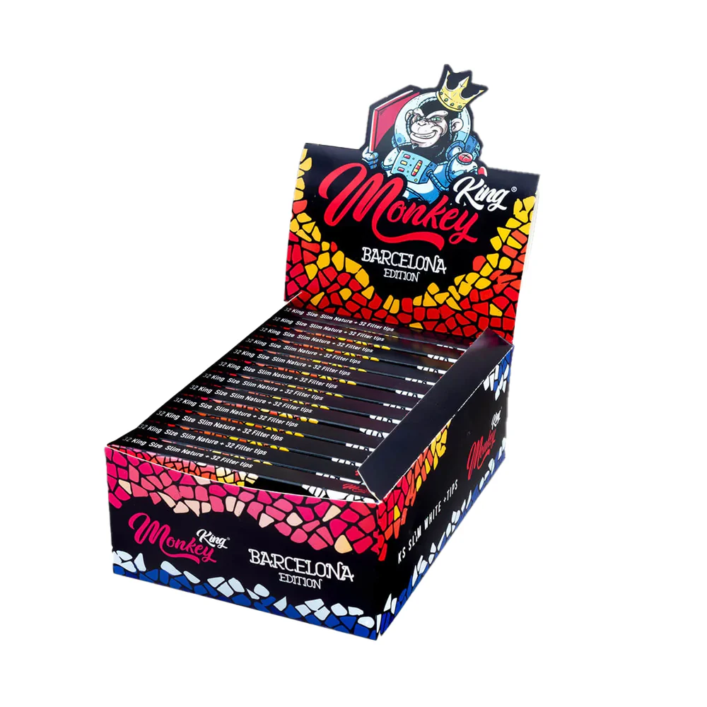 Monkey King King Size Slim Rolling Papers + Tips Barcelona Edition