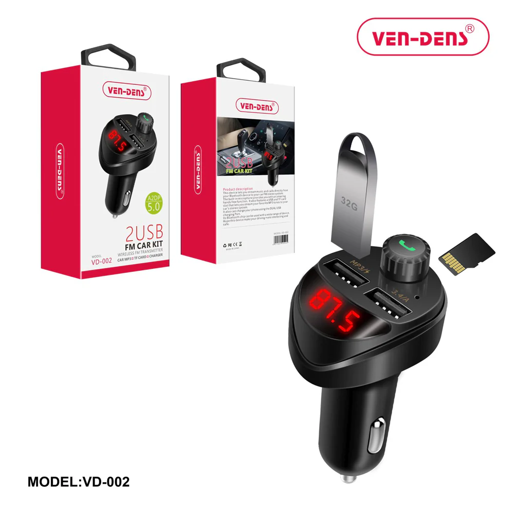 Ven Dens Car Charger and Bluetooth FM Player with 2 USB and TF Port (VD-002) x 1pc