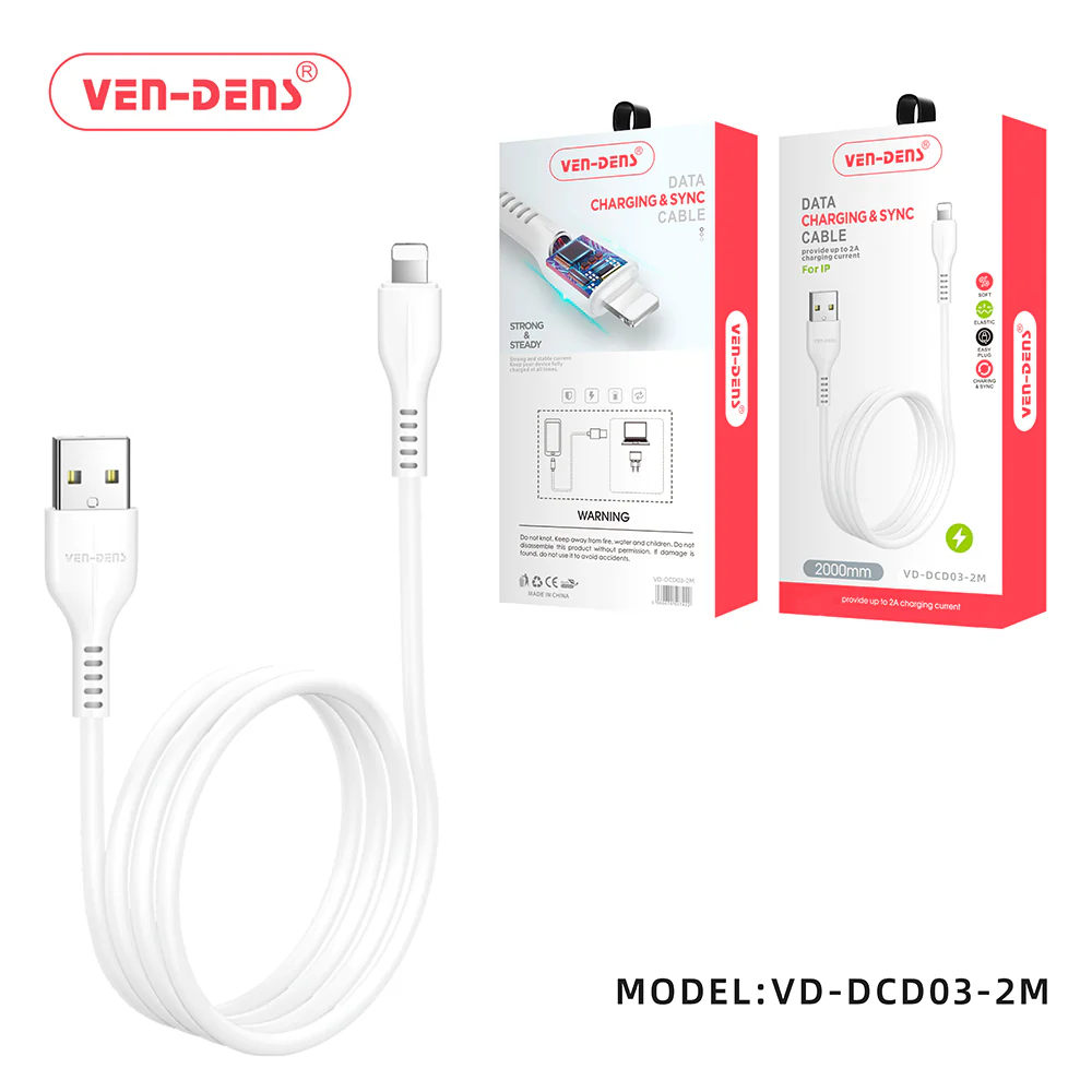Ven Dens USB to IPhone Charging Cable 2000mm 2M (DCD03-2M) x 1pc